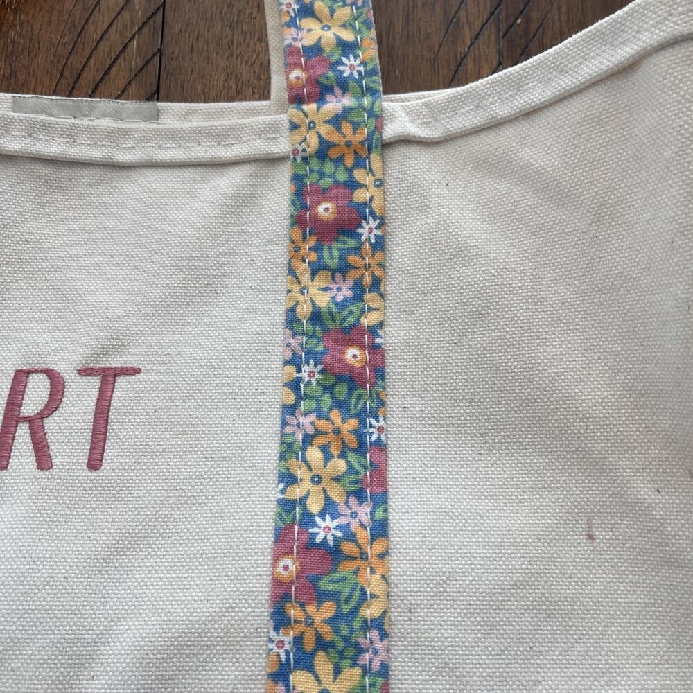 L.L. Bean vintage cream floral 1990s boat and tote medium short handle bag purse - Picture 4 of 10